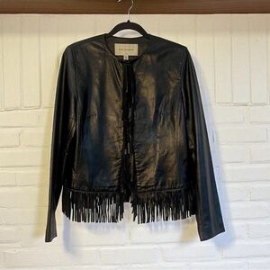 ENZO ANGIOLINI Women's Black Fringe Leather Jacket medium